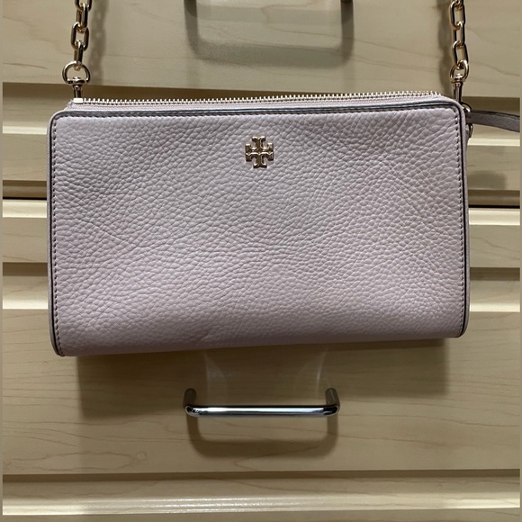 Tory Burch Carter convertible pebbled leather neutral pink wallet crossbody bag - Picture 2 of 5